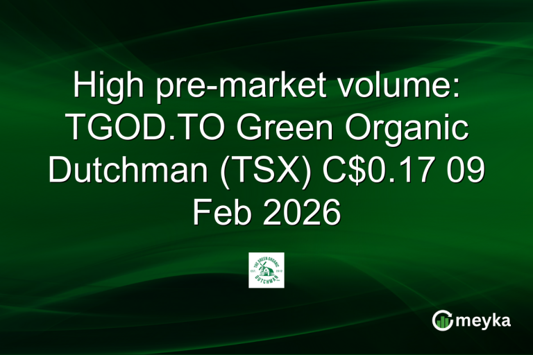 High pre-market volume: TGOD.TO Green Organic Dutchman (TSX) C$0.17 09 Feb 2026