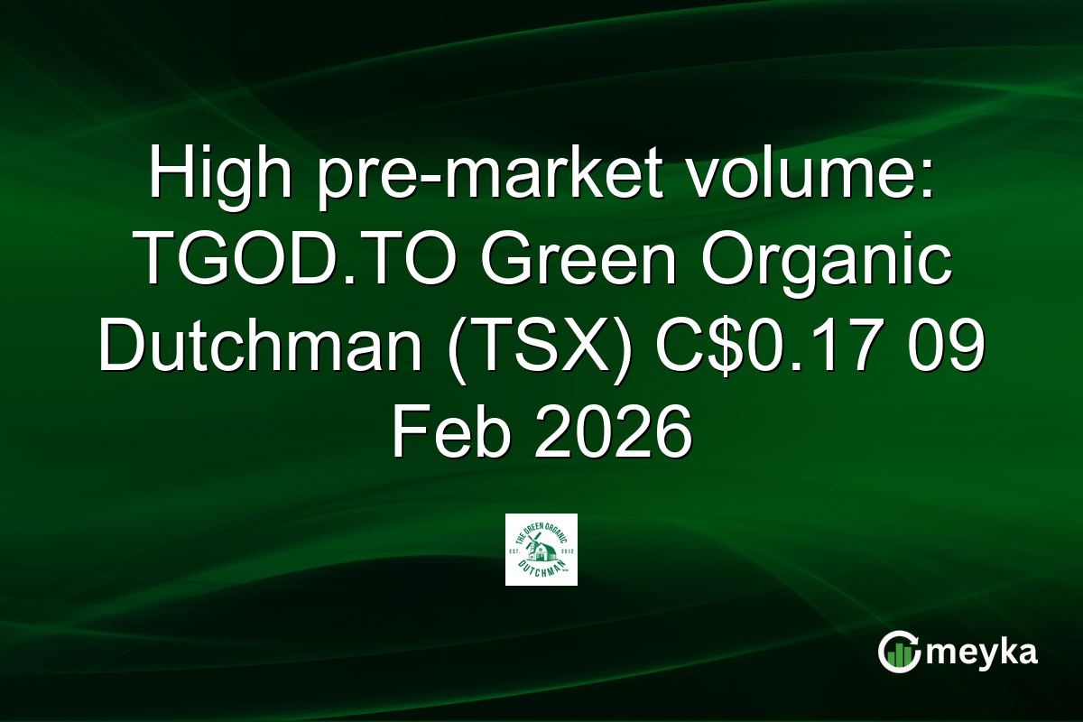 High pre-market volume: TGOD.TO Green Organic Dutchman (TSX) C$0.17 09 Feb 2026