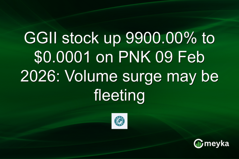 GGII stock up 9900.00% to $0.0001 on PNK 09 Feb 2026: Volume surge may be fleeting