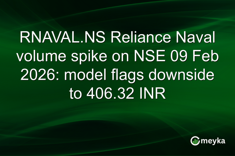RNAVAL.NS Reliance Naval volume spike on NSE 09 Feb 2026: model flags downside to 406.32 INR