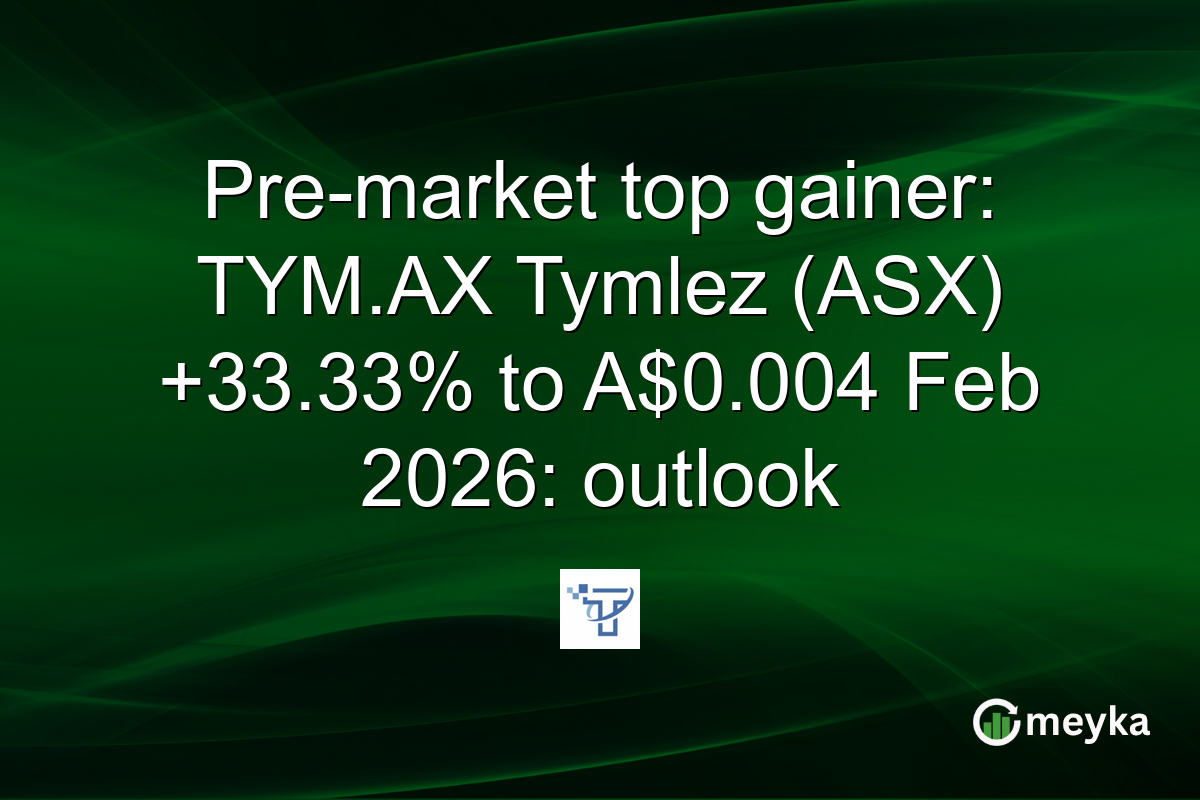 Pre-market top gainer: TYM.AX Tymlez (ASX) +33.33% to A$0.004 Feb 2026: outlook