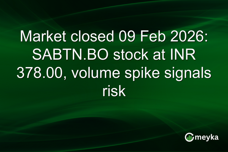 Market closed 09 Feb 2026: SABTN.BO stock at INR 378.00, volume spike signals risk