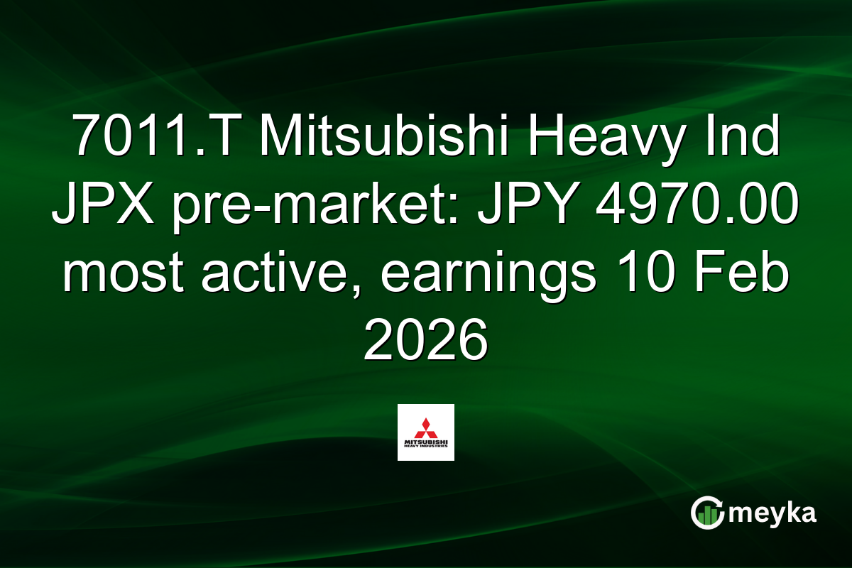 7011.T Mitsubishi Heavy Ind JPX pre-market: JPY 4970.00 most active, earnings 10 Feb 2026