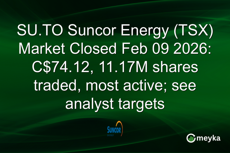 SU.TO Suncor Energy (TSX) Market Closed Feb 09 2026: C$74.12, 11.17M shares traded, most active; see analyst targets