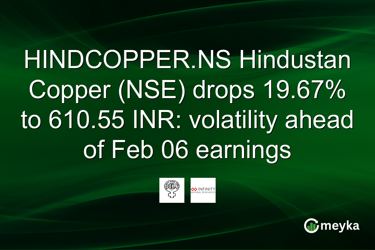 HINDCOPPER.NS Hindustan Copper (NSE) drops 19.67% to 610.55 INR: volatility ahead of Feb 06 earnings
