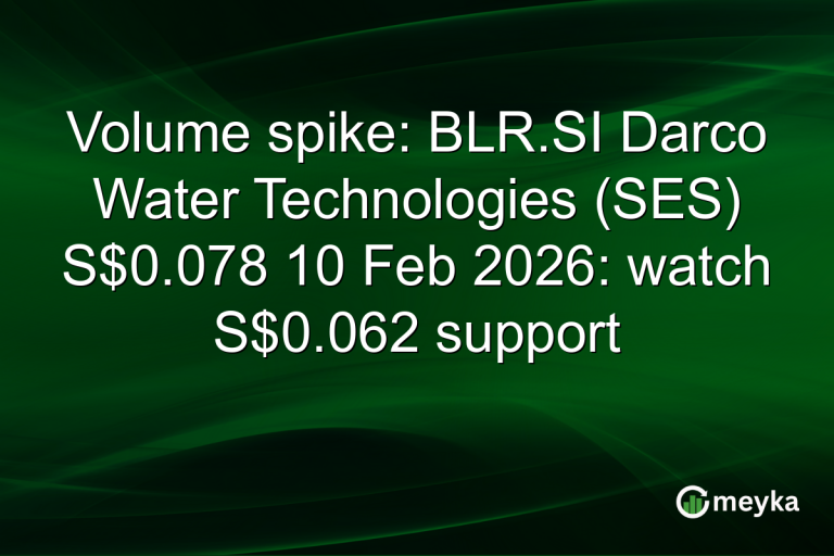 Volume spike: BLR.SI Darco Water Technologies (SES) S$0.078 10 Feb 2026: watch S$0.062 support