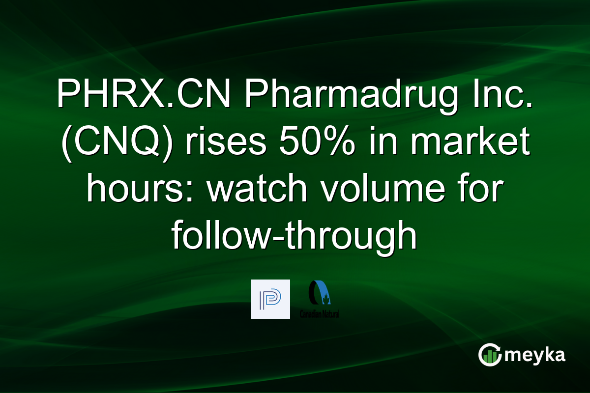 PHRX.CN Pharmadrug Inc. (CNQ) rises 50% in market hours: watch volume for follow-through