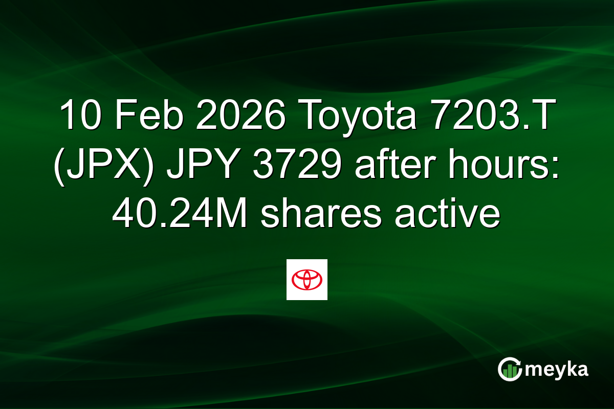 10 Feb 2026 Toyota 7203.T (JPX) JPY 3729 after hours: 40.24M shares active