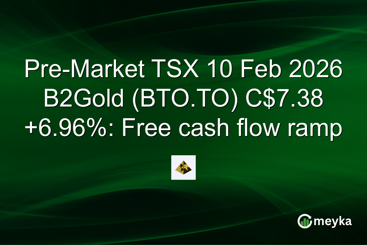 Pre-Market TSX 10 Feb 2026 B2Gold (BTO.TO) C$7.38 +6.96%: Free cash flow ramp