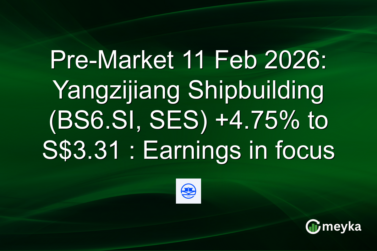 Pre-Market 11 Feb 2026: Yangzijiang Shipbuilding (BS6.SI, SES) +4.75% to S$3.31 : Earnings in focus