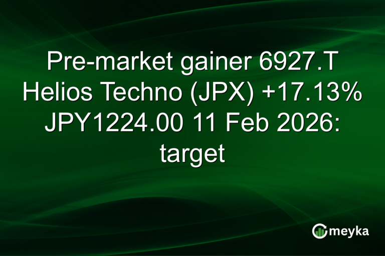 Pre-market gainer 6927.T Helios Techno (JPX) +17.13% JPY1224.00 11 Feb 2026: target