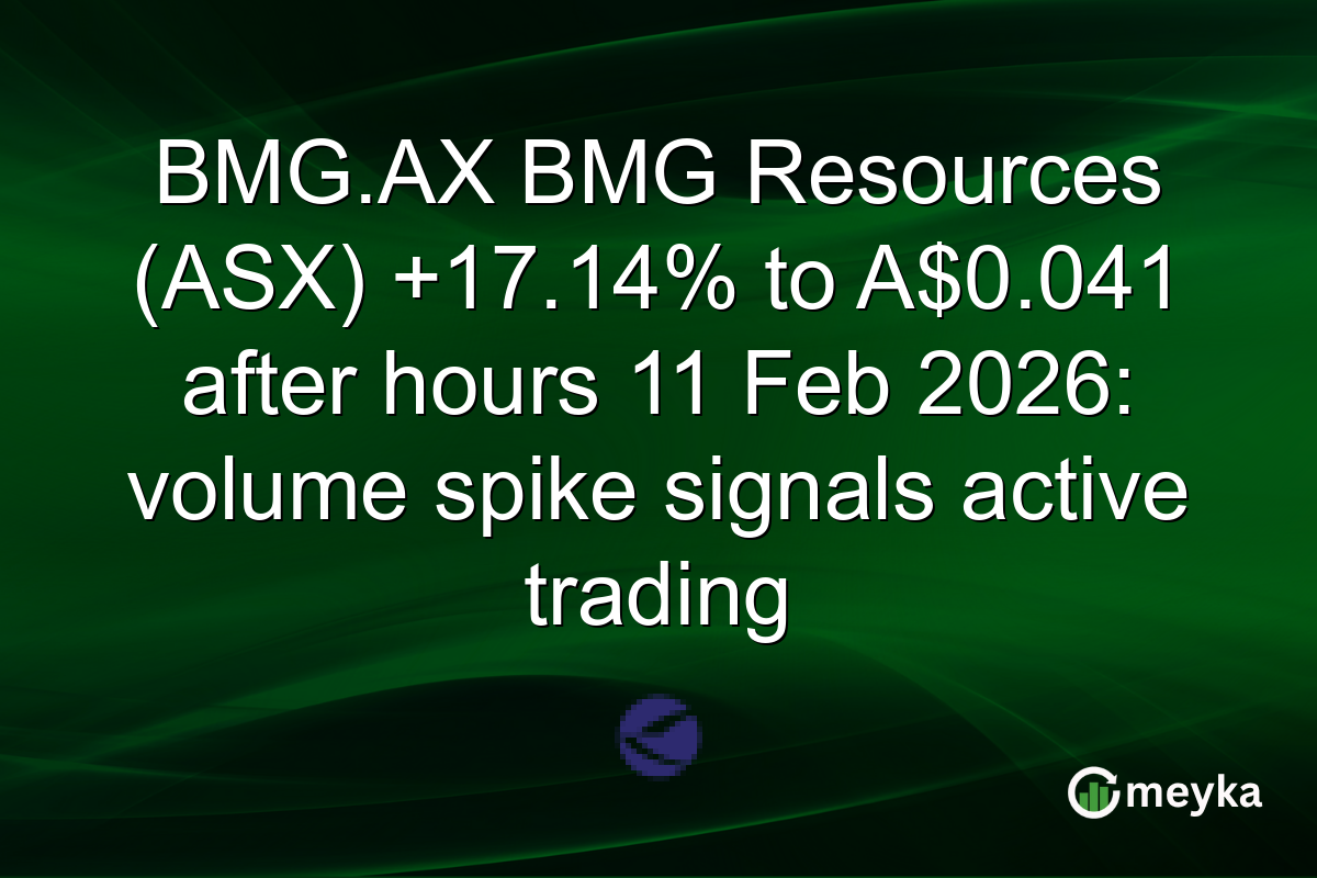 BMG.AX BMG Resources (ASX) +17.14% to A$0.041 after hours 11 Feb 2026: volume spike signals active trading