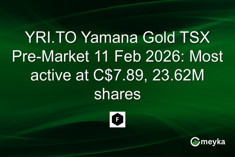 YRI.TO Yamana Gold TSX Pre-Market 11 Feb 2026: Most active at C$7.89, 23.62M shares