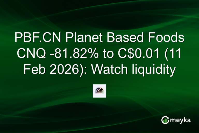 PBF.CN Planet Based Foods CNQ -81.82% to C$0.01 (11 Feb 2026): Watch liquidity