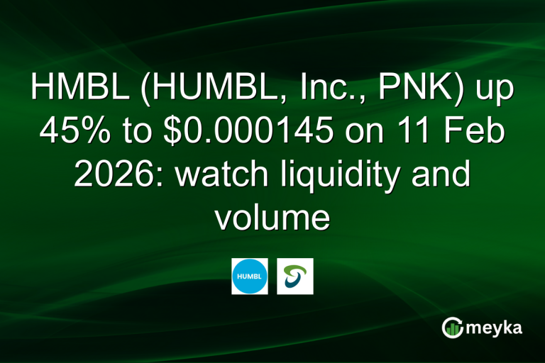 HMBL (HUMBL, Inc., PNK) up 45% to $0.000145 on 11 Feb 2026: watch liquidity and volume