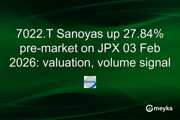 7022.T Sanoyas up 27.84% pre-market on JPX 03 Feb 2026: valuation, volume signal