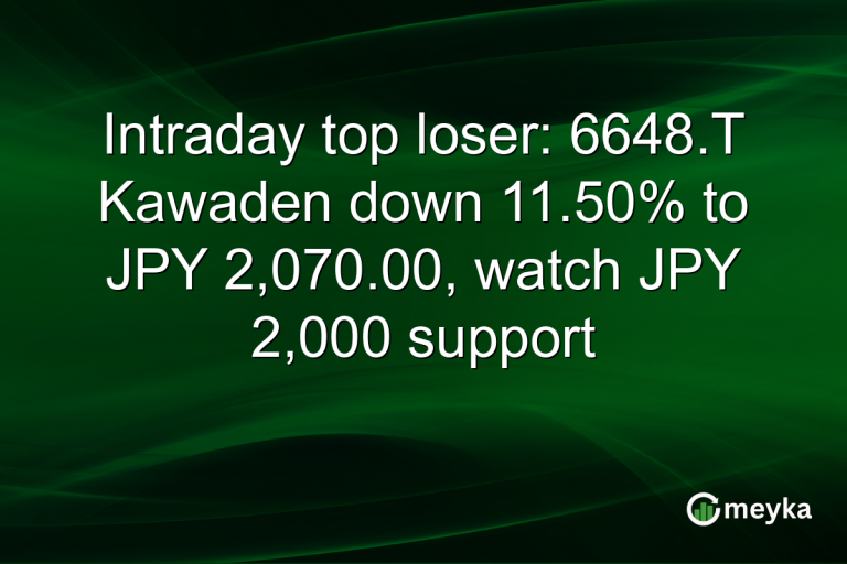 Intraday top loser: 6648.T Kawaden down 11.50% to JPY 2,070.00, watch JPY 2,000 support