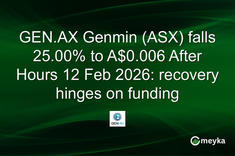 GEN.AX Genmin (ASX) falls 25.00% to A$0.006 After Hours 12 Feb 2026: recovery hinges on funding
