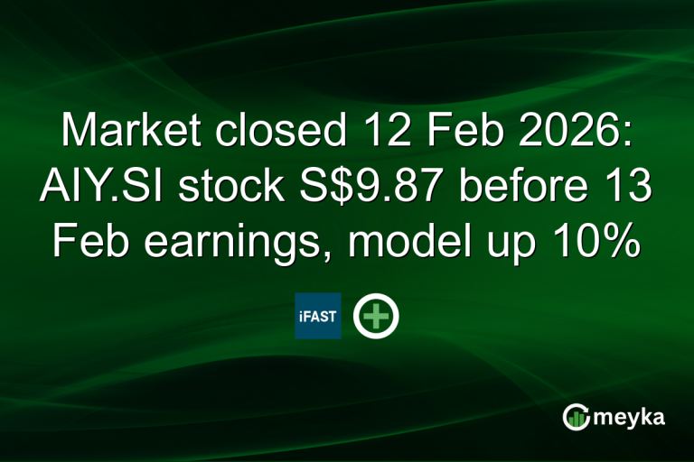 Market closed 12 Feb 2026: AIY.SI stock S$9.87 before 13 Feb earnings, model up 10%