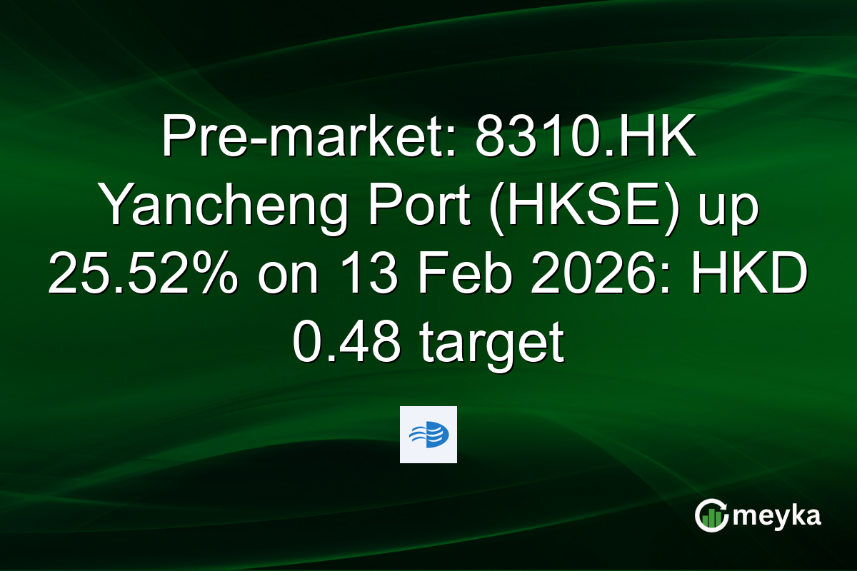 Pre-market: 8310.HK Yancheng Port (HKSE) up 25.52% on 13 Feb 2026: HKD 0.48 target