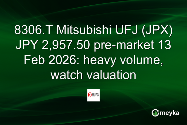 8306.T Mitsubishi UFJ (JPX) JPY 2,957.50 pre-market 13 Feb 2026: heavy volume, watch valuation