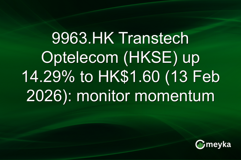 9963.HK Transtech Optelecom (HKSE) up 14.29% to HK$1.60 (13 Feb 2026): monitor momentum