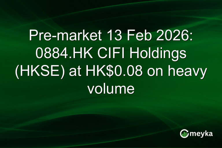 Pre-market 13 Feb 2026: 0884.HK CIFI Holdings (HKSE) at HK$0.08 on heavy volume