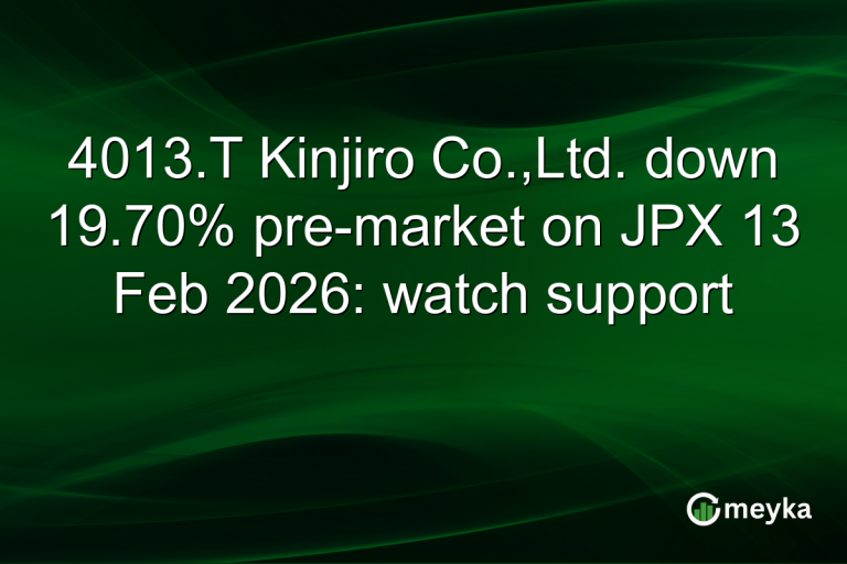 4013.T Kinjiro Co.,Ltd. down 19.70% pre-market on JPX 13 Feb 2026: watch support