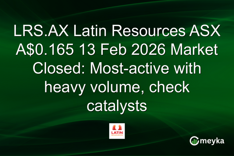 LRS.AX Latin Resources ASX A$0.165 13 Feb 2026 Market Closed: Most-active with heavy volume, check catalysts