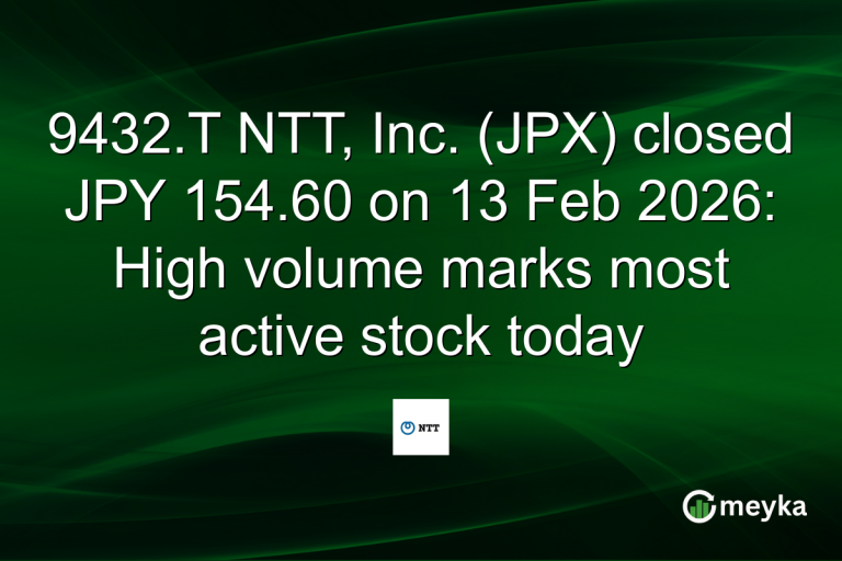 9432.T NTT, Inc. (JPX) closed JPY 154.60 on 13 Feb 2026: High volume marks most active stock today