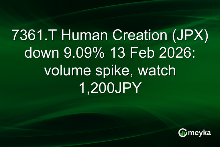 7361.T Human Creation (JPX) down 9.09% 13 Feb 2026: volume spike, watch 1,200JPY