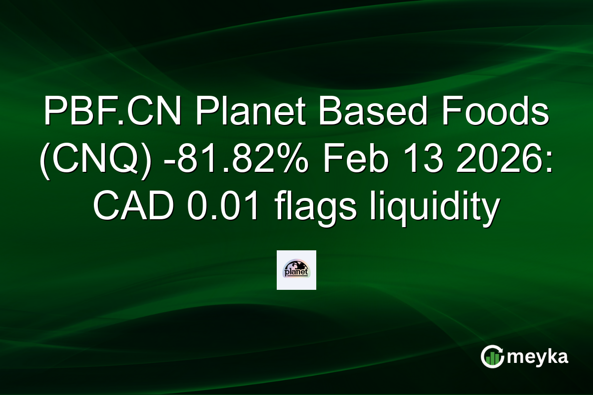 PBF.CN Planet Based Foods (CNQ) -81.82% Feb 13 2026: CAD 0.01 flags liquidity