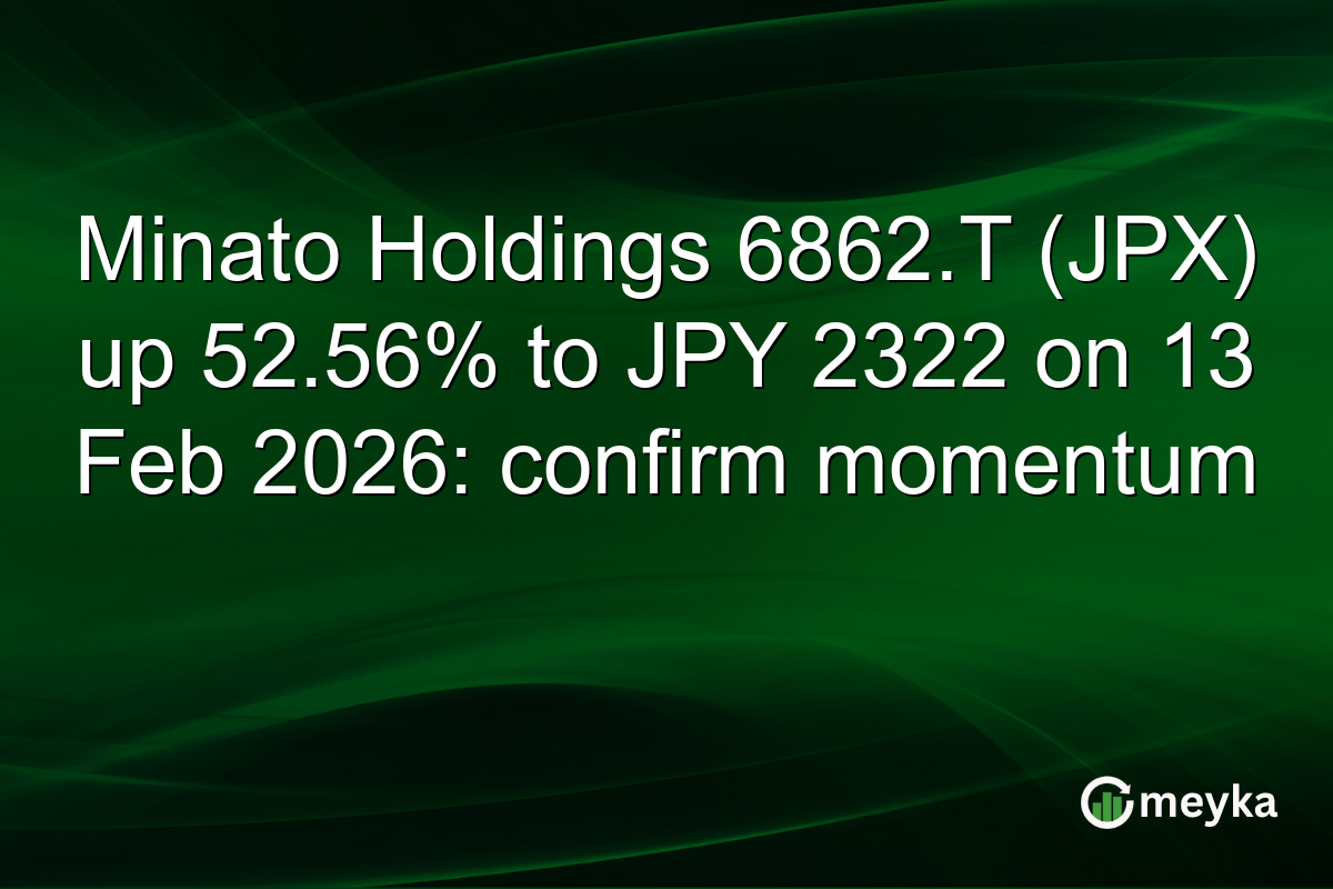Minato Holdings 6862.T (JPX) up 52.56% to JPY 2322 on 13 Feb 2026: confirm momentum