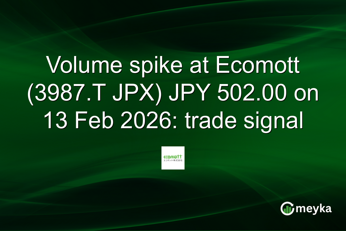 Volume spike at Ecomott (3987.T JPX) JPY 502.00 on 13 Feb 2026: trade signal