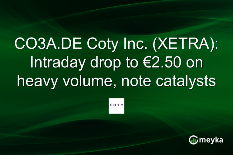 CO3A.DE Coty Inc. (XETRA): Intraday drop to €2.50 on heavy volume, note catalysts