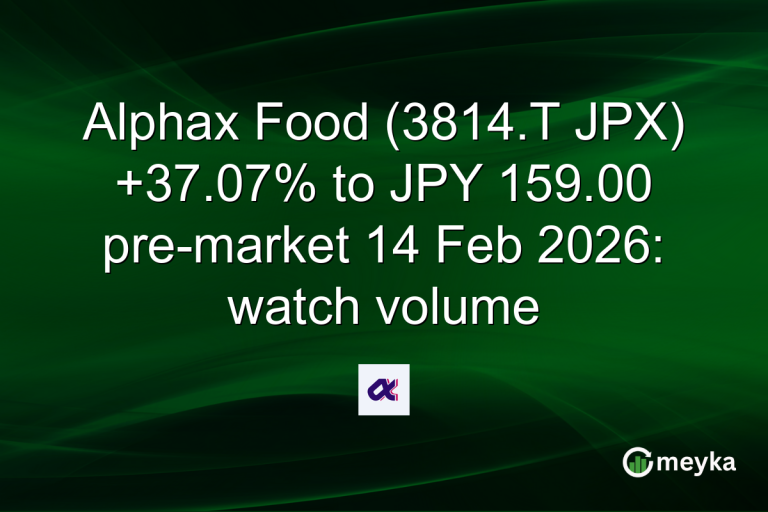 Alphax Food (3814.T JPX) +37.07% to JPY 159.00 pre-market 14 Feb 2026: watch volume