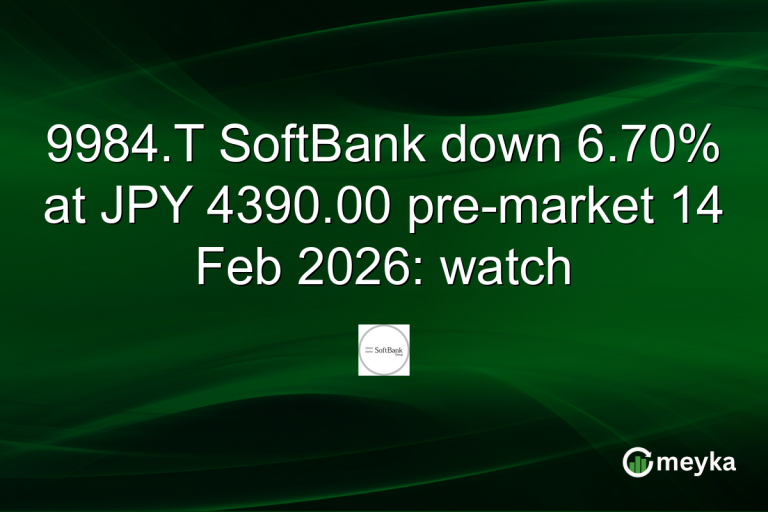 9984.T SoftBank down 6.70% at JPY 4390.00 pre-market 14 Feb 2026: watch