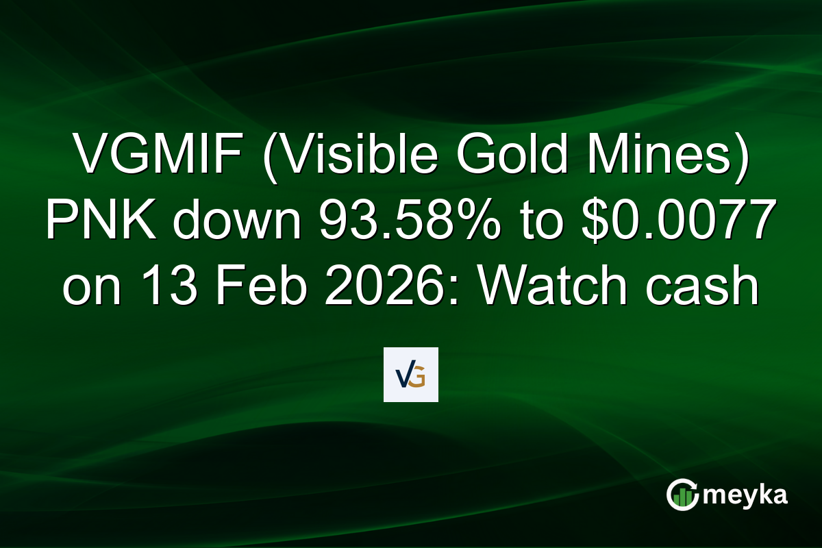 VGMIF (Visible Gold Mines) PNK down 93.58% to $0.0077 on 13 Feb 2026: Watch cash