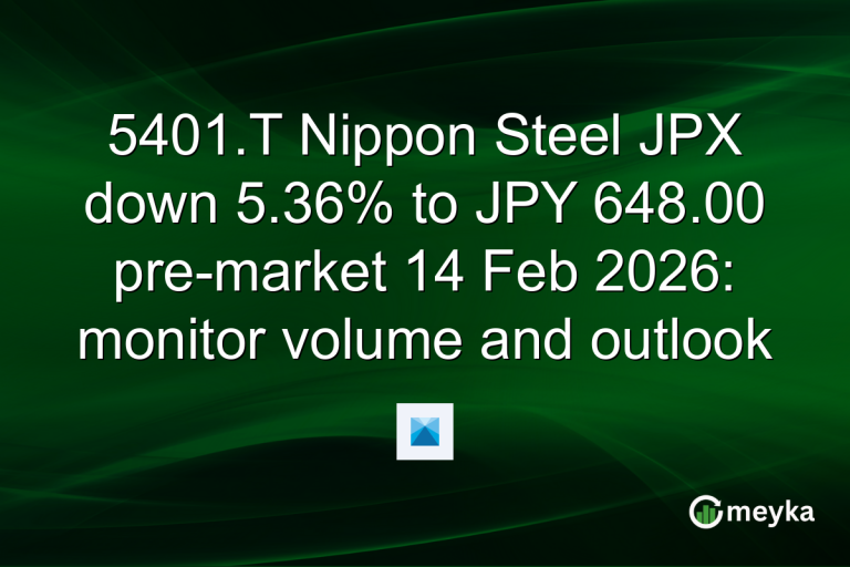 5401.T Nippon Steel JPX down 5.36% to JPY 648.00 pre-market 14 Feb 2026: monitor volume and outlook