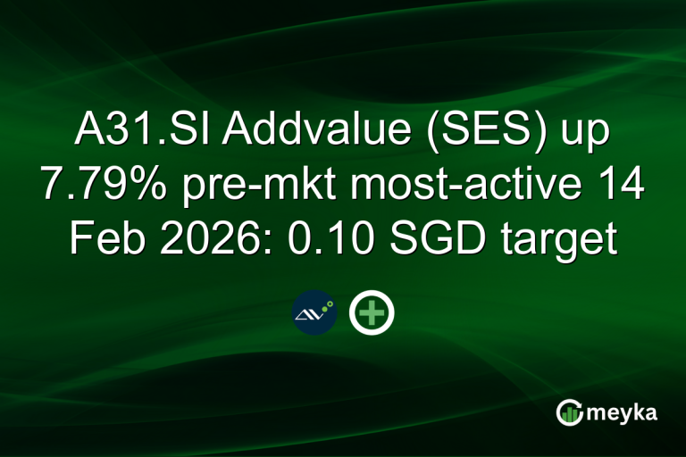 A31.SI Addvalue (SES) up 7.79% pre-mkt most-active 14 Feb 2026: 0.10 SGD target