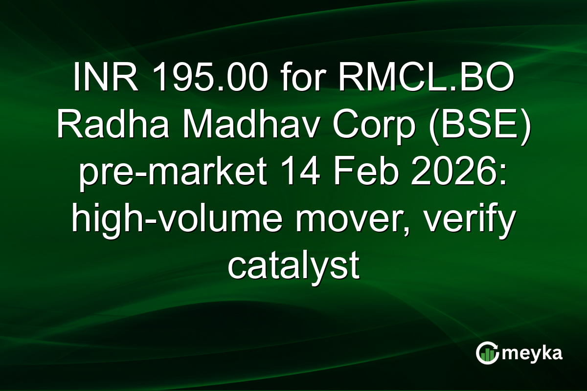 INR 195.00 for RMCL.BO Radha Madhav Corp (BSE) pre-market 14 Feb 2026: high-volume mover, verify catalyst