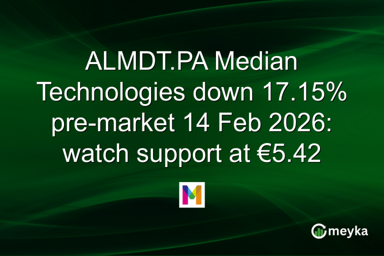 ALMDT.PA Median Technologies down 17.15% pre-market 14 Feb 2026: watch support at €5.42
