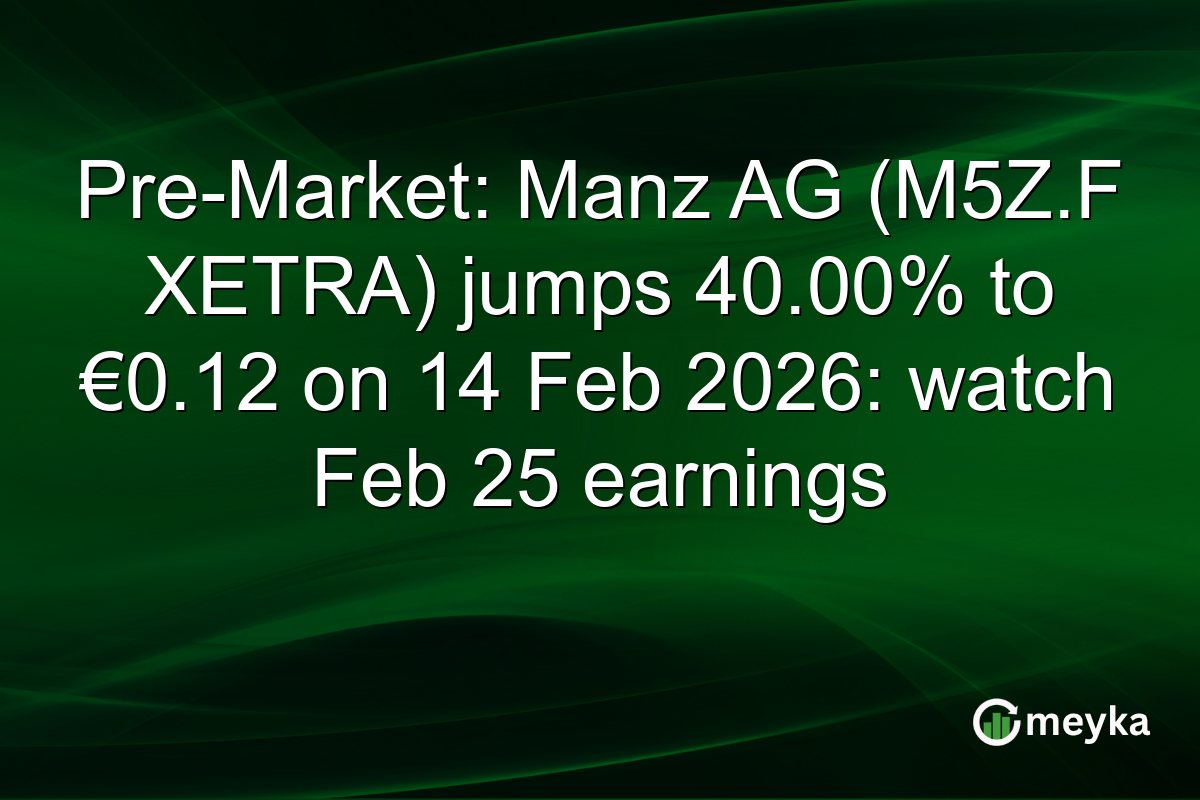 Pre-Market: Manz AG (M5Z.F XETRA) jumps 40.00% to €0.12 on 14 Feb 2026: watch Feb 25 earnings