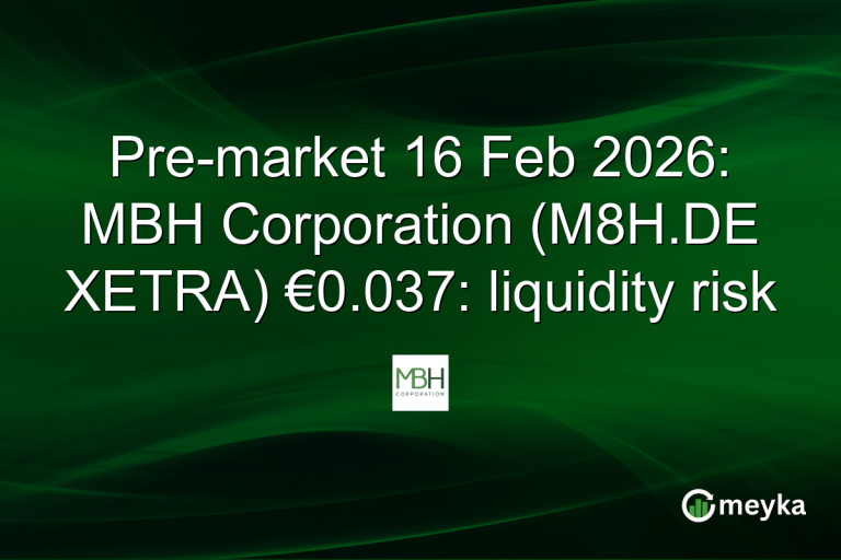 Pre-market 16 Feb 2026: MBH Corporation (M8H.DE XETRA) €0.037: liquidity risk