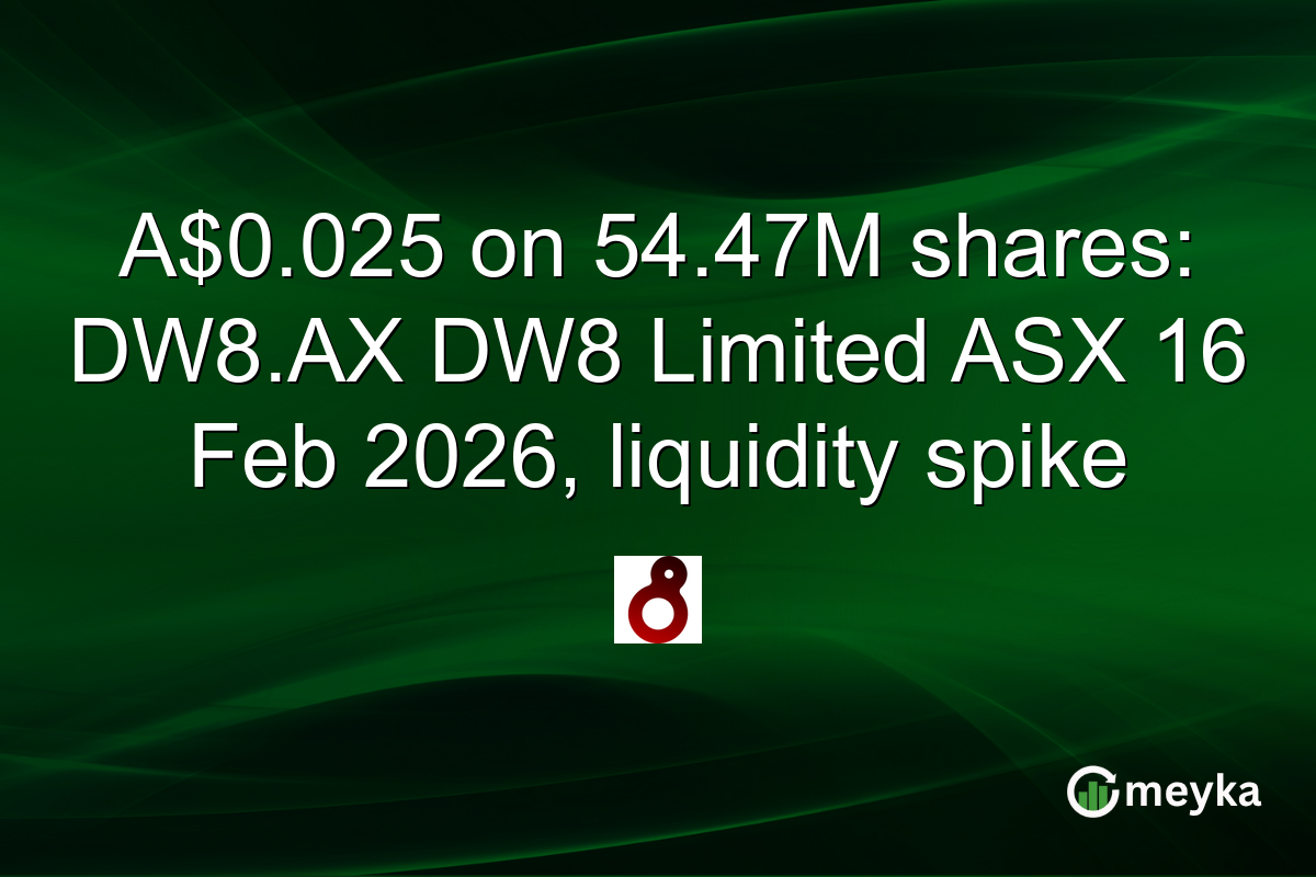 A$0.025 on 54.47M shares: DW8.AX DW8 Limited ASX 16 Feb 2026, liquidity spike