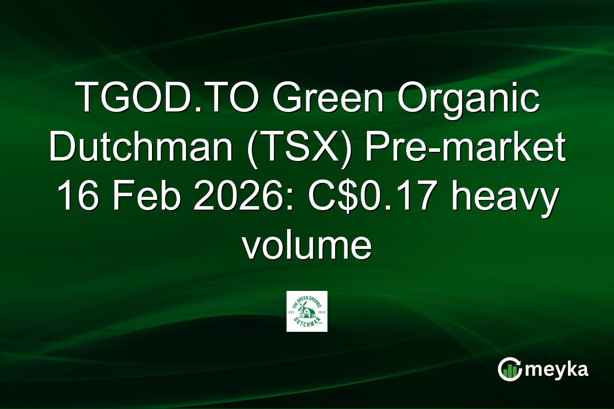 TGOD.TO Green Organic Dutchman (TSX) Pre-market 16 Feb 2026: C$0.17 heavy volume