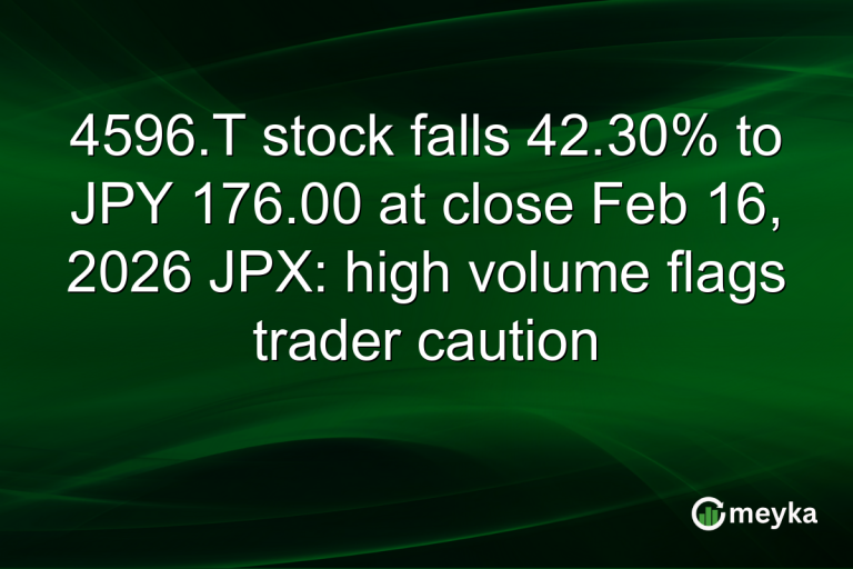 4596.T stock falls 42.30% to JPY 176.00 at close Feb 16, 2026 JPX: high volume flags trader caution