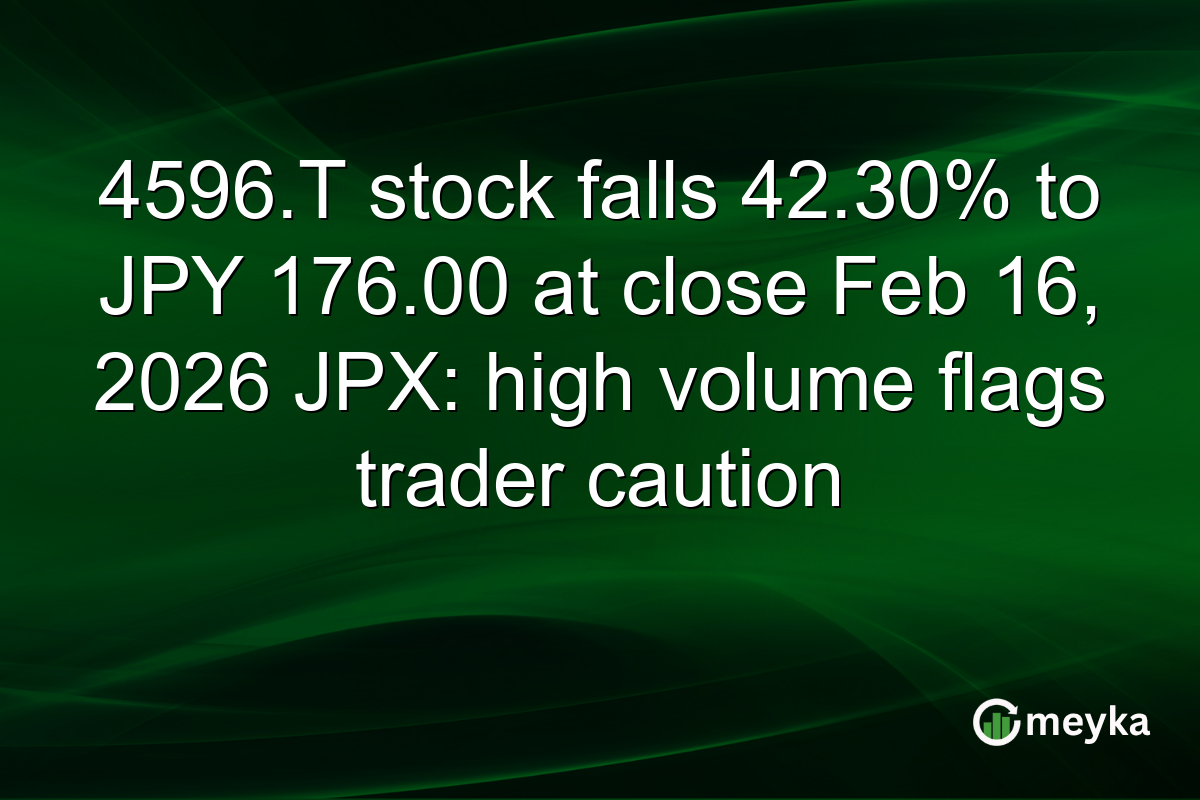 4596.T stock falls 42.30% to JPY 176.00 at close Feb 16, 2026 JPX: high volume flags trader caution