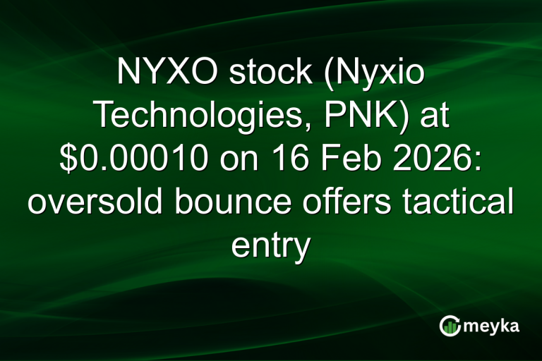 NYXO stock (Nyxio Technologies, PNK) at $0.00010 on 16 Feb 2026: oversold bounce offers tactical entry
