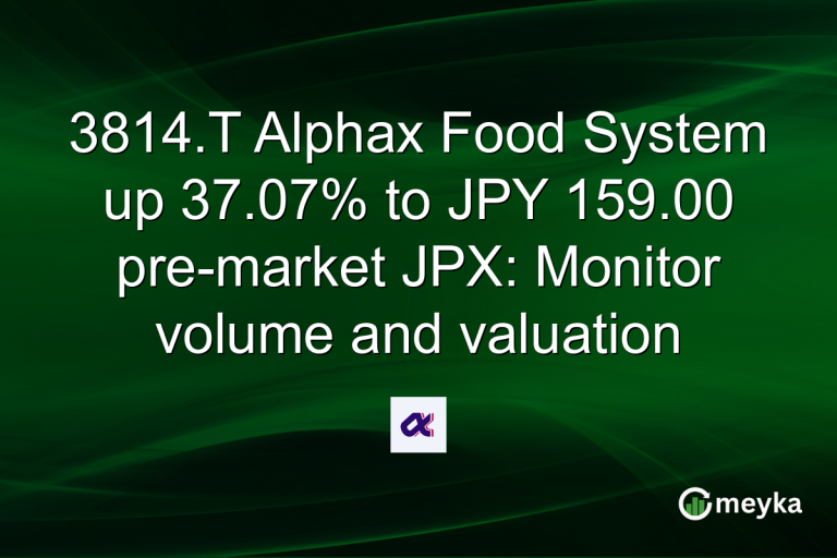 3814.T Alphax Food System up 37.07% to JPY 159.00 pre-market JPX: Monitor volume and valuation